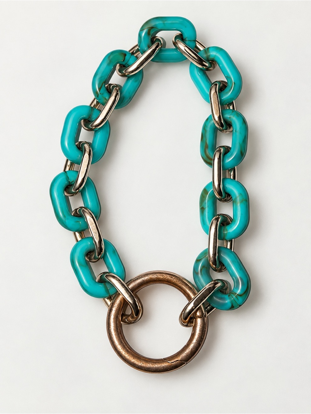 Vintage Turquoise Chain Link Key, Keychain with Gold Ring